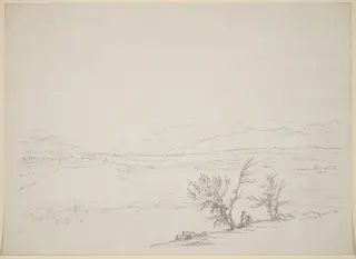 An Alpine Landscape with a Couple Seated by Trees Overlooking a Valley, by Benjamin West, ink, 1762