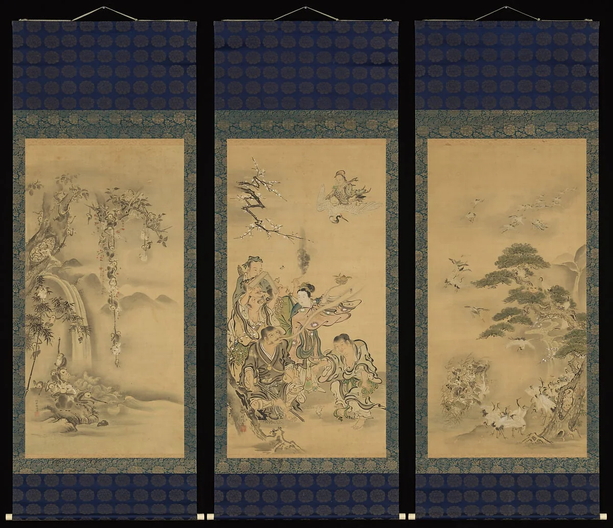 八仙猿鶴図|Eight Daoist Immortals, Cranes, and Gibbons, detail