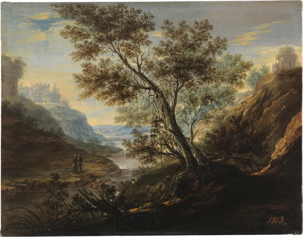Landscape with Figures, by Pedro Rodriguez de Miranda, oil, 1740
