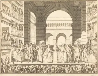 Couronnement de Voltaire (The Crowning of Voltaire), by Charles-Etienne Gaucher, ink, 1782