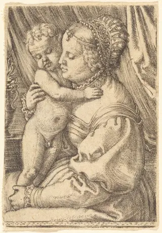 Madonna with Flower Vase, by Barthel Beham, ink, 1529