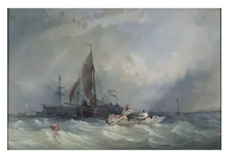 Shipping in a Fresh Breeze, by Robins, watercolor, 1853