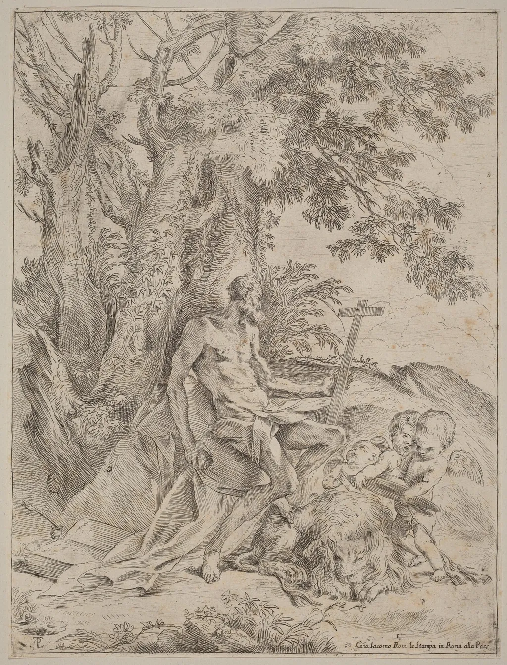 Saint Jerome, by Pietro Testa, ink, 1634
