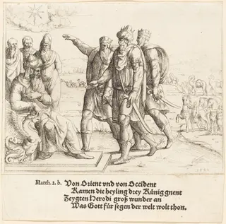 The Three Kings Tell Herod of Christ's Birth, by Augustin Hirschvogel, ink, 1549