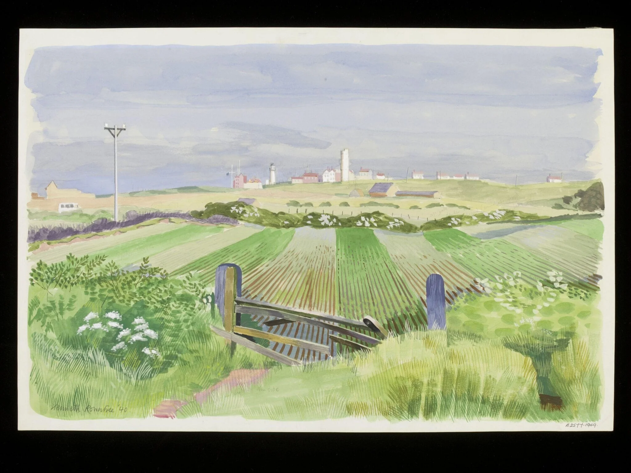 View across the fields of the old and new Lighthouses and signal station, Flamborough, detail
