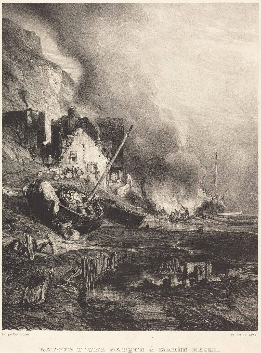 Radoub d'une barque à Marée Basse, by Eugène Isabey, ink, 1833