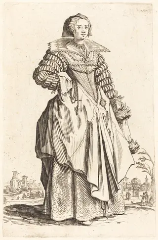 Noble Woman with Large Collar, by Jacques Callot, ink, 1622