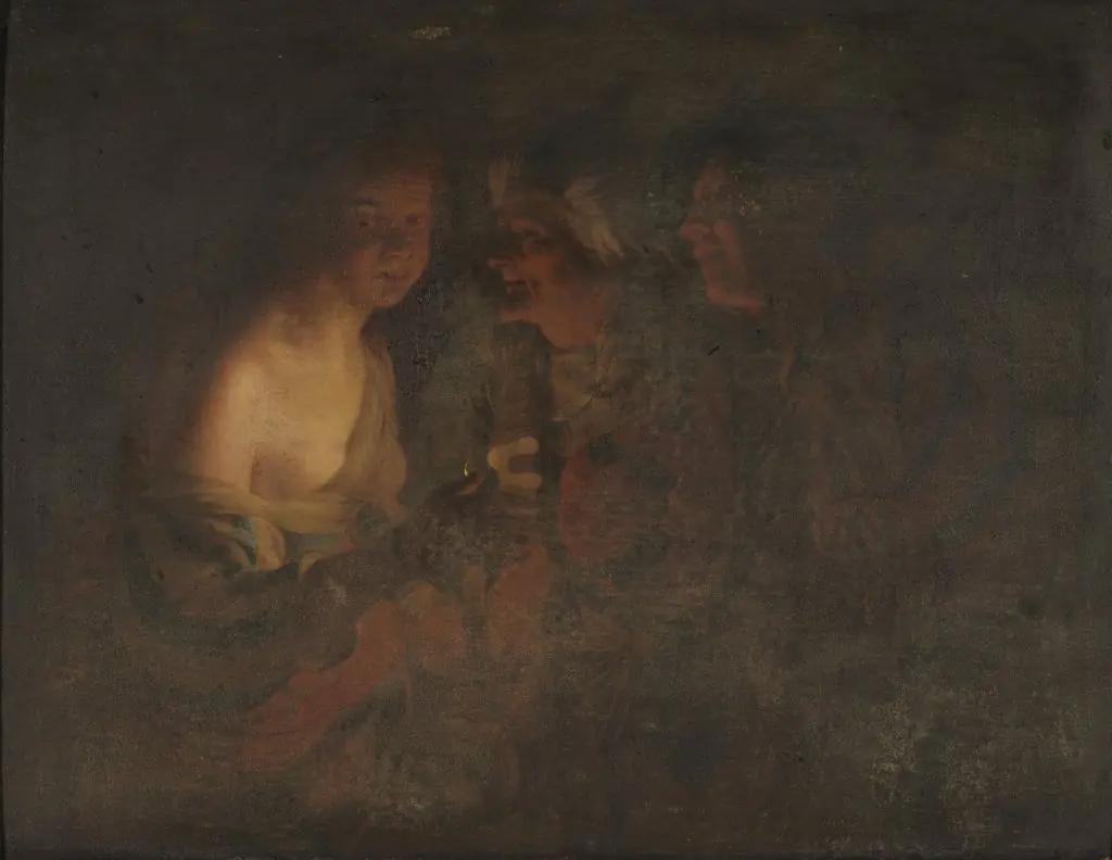 Young Woman with a Candlestick, Old Woman and a Violin Player, by Gerard van Honthorst, unspecified, 1630