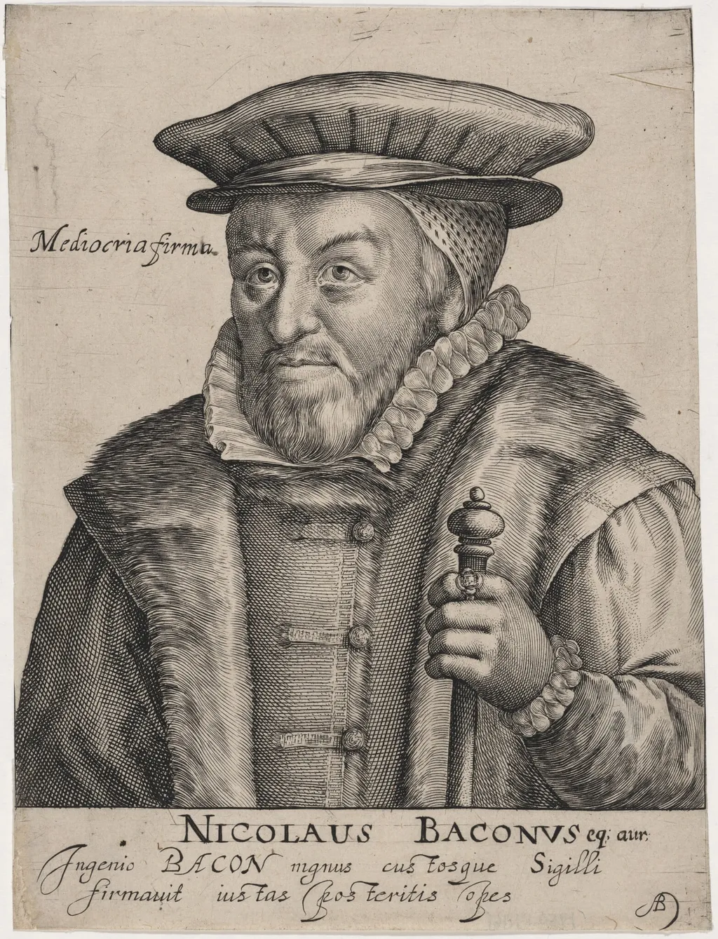 Sir Nicholas Bacon, Lord Keeper, by Willem de Passe, ink, 1620