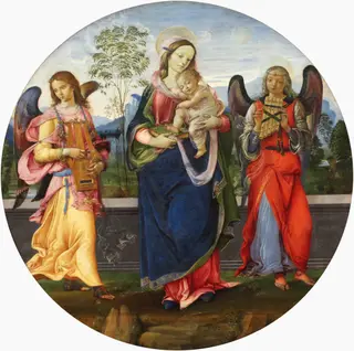 Madonna and Child with two angels playing music, by Raffaellino del Garbo, paint