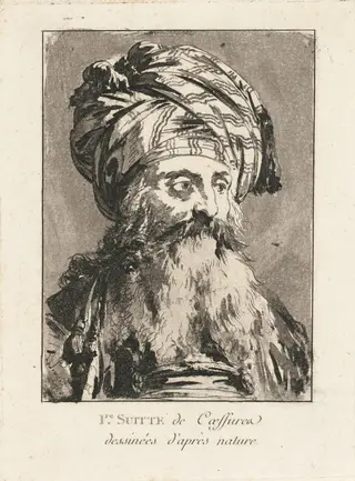 Head of a Turbaned Man, by Jean-Baptiste Le Prince, ink, 1768