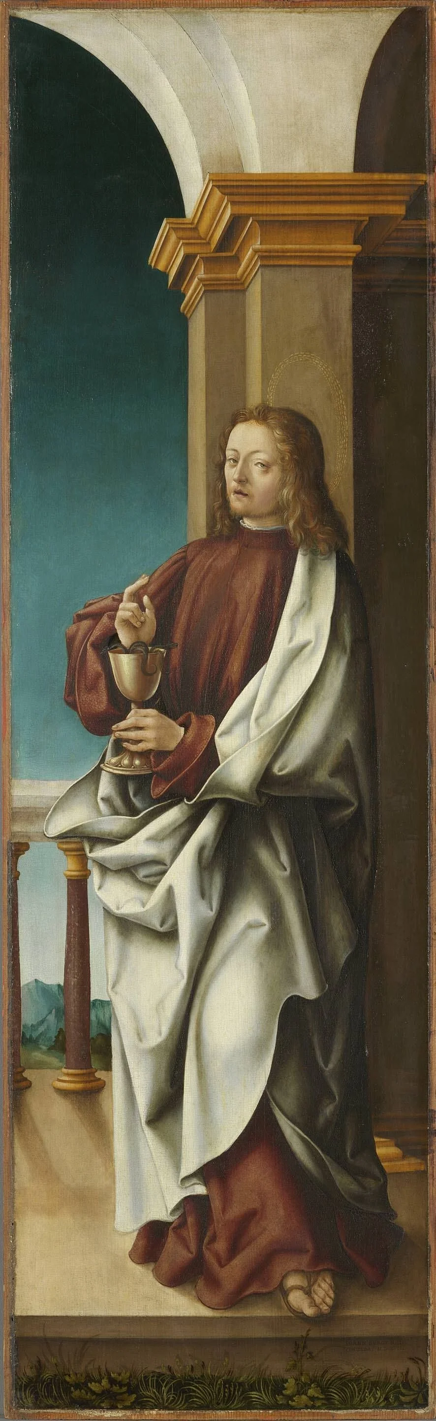 Johannesaltar, Flügelaußenseite: Hl. Johannes der Evangelist, detail