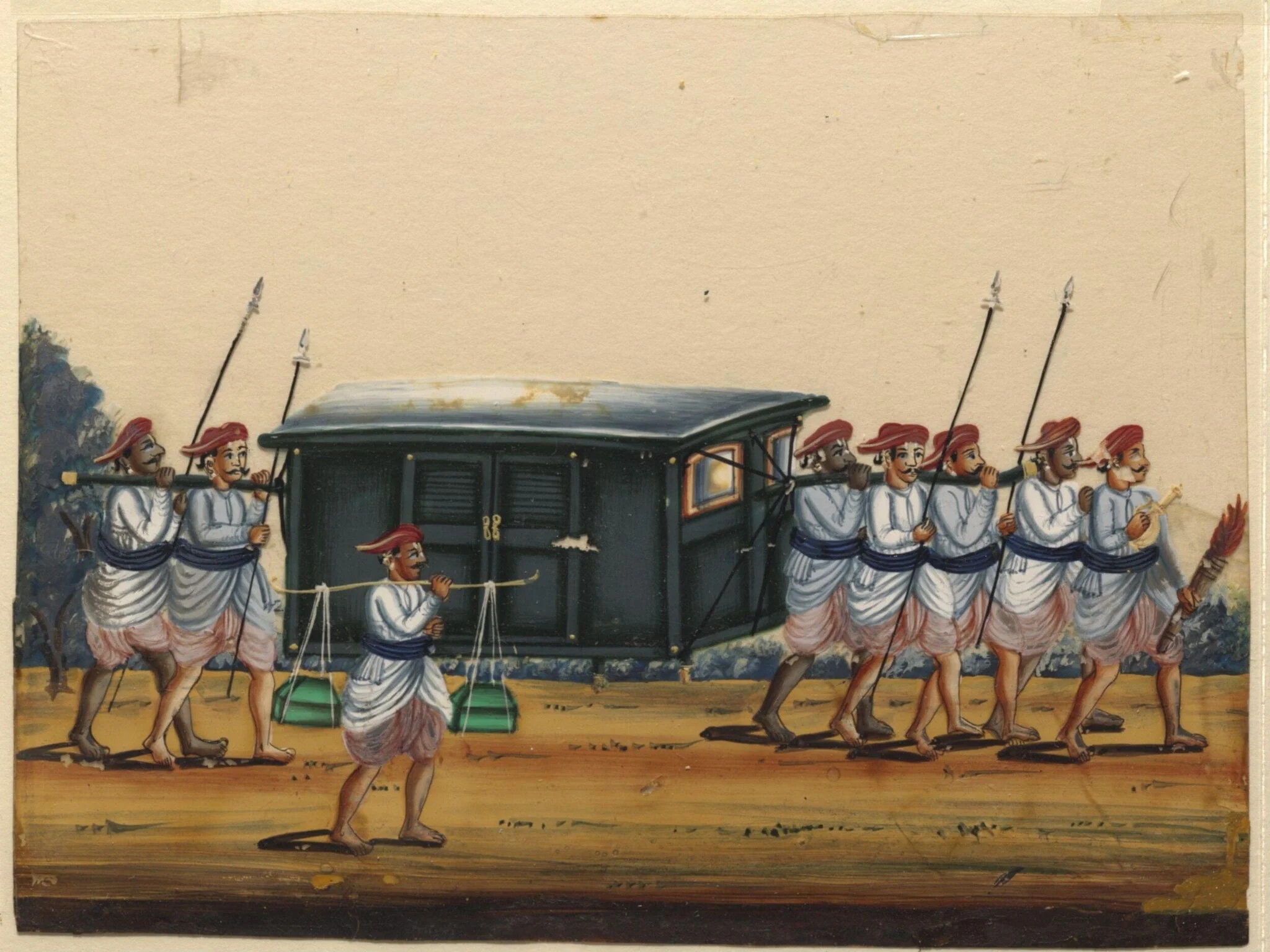 A palanquin with six carriers, detail