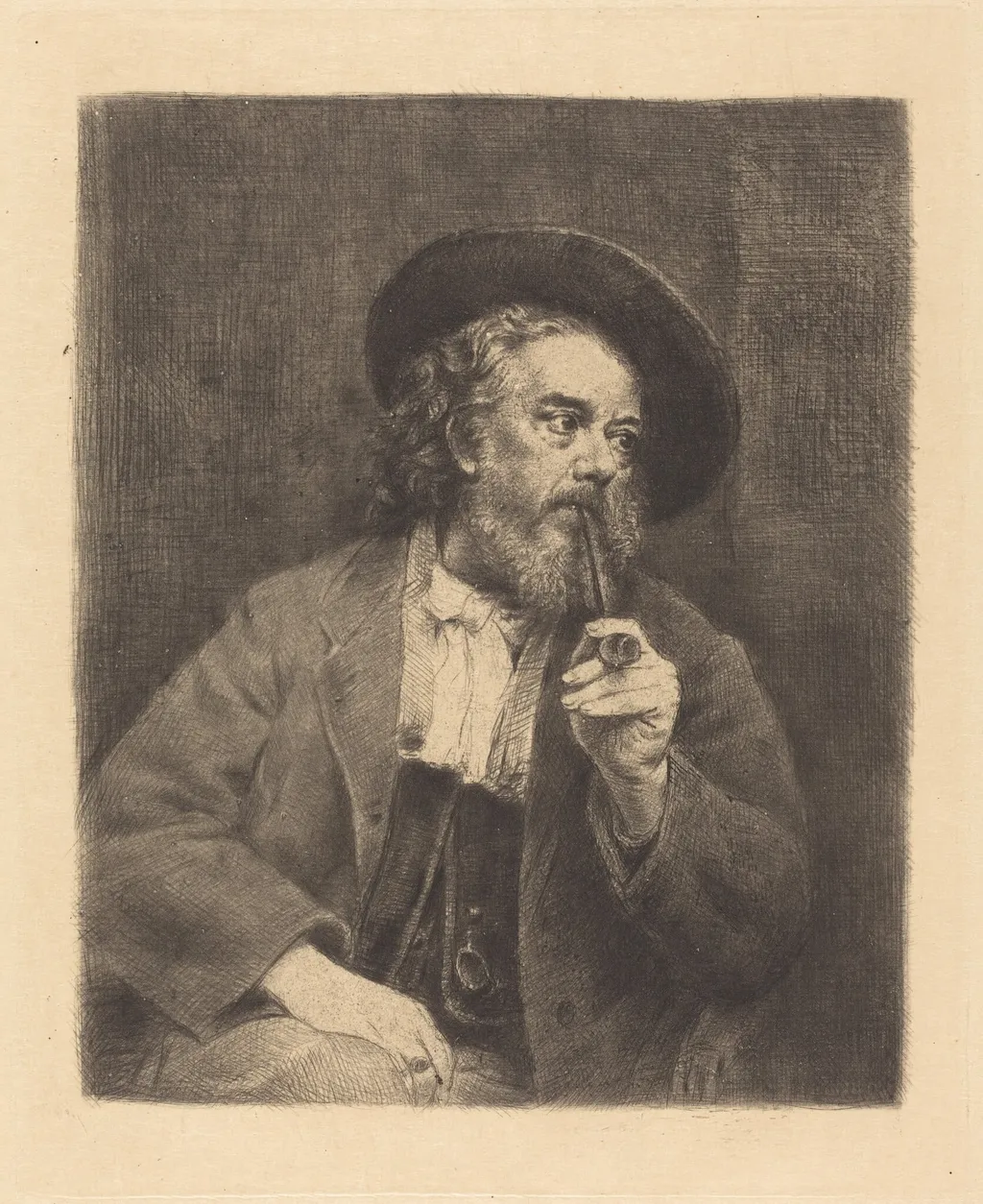 L'Auteur fumant, à mi-corps, by Marcellin-Gilbert Desboutin, ink, 1897