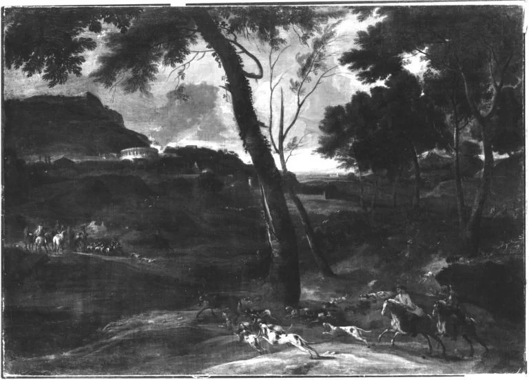 Landschaft mit Hirschjagd, detail