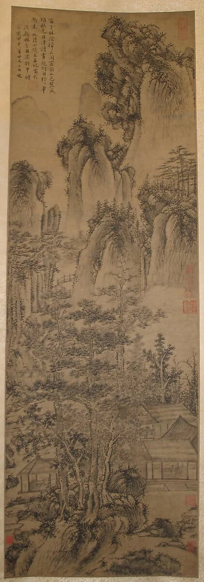 明 佚名 倣王紱 秋窗讀書圖 軸|Landscape, detail