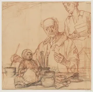 Study for a painting entitled 'The Doll's Hospital', by Elijah Albert Cox, 1920