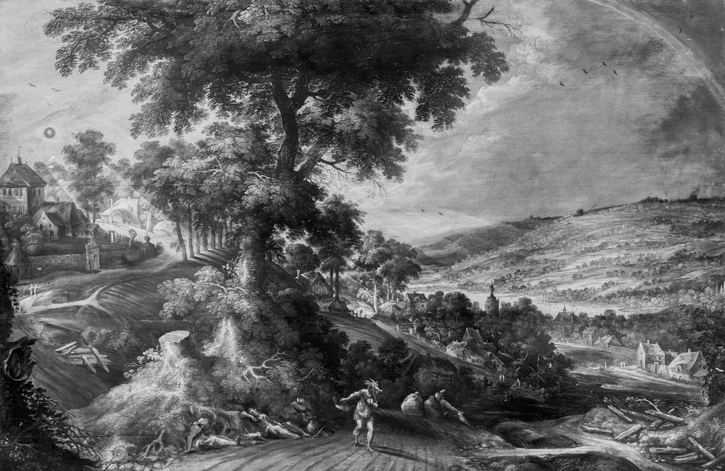 Landscape with the devil who sows weeds, by Kerstiaen de Keuninck, paint, 1606