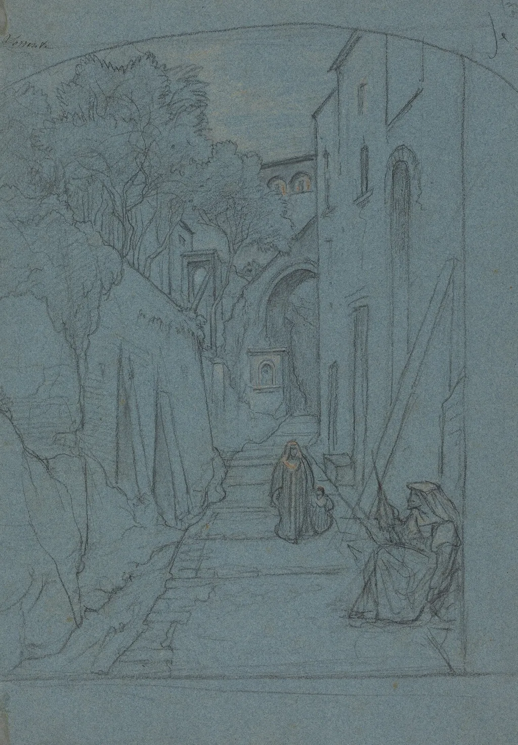 View up a Street in Sorrento [verso], by François-Édouard Bertin, chalk, 1822