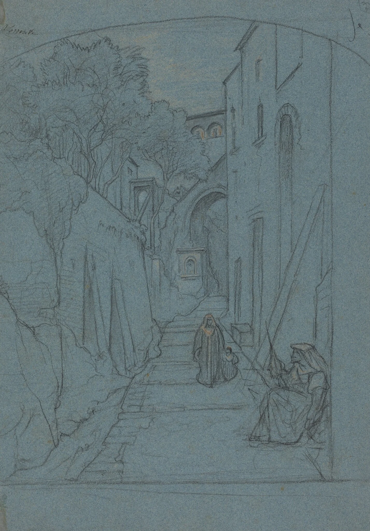 View up a Street in Sorrento [verso], detail