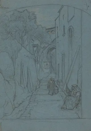 View up a Street in Sorrento [verso], by François-Édouard Bertin, chalk, 1822