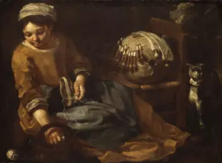 The Lacemaker, by Bernhard Keil, oil, 1665