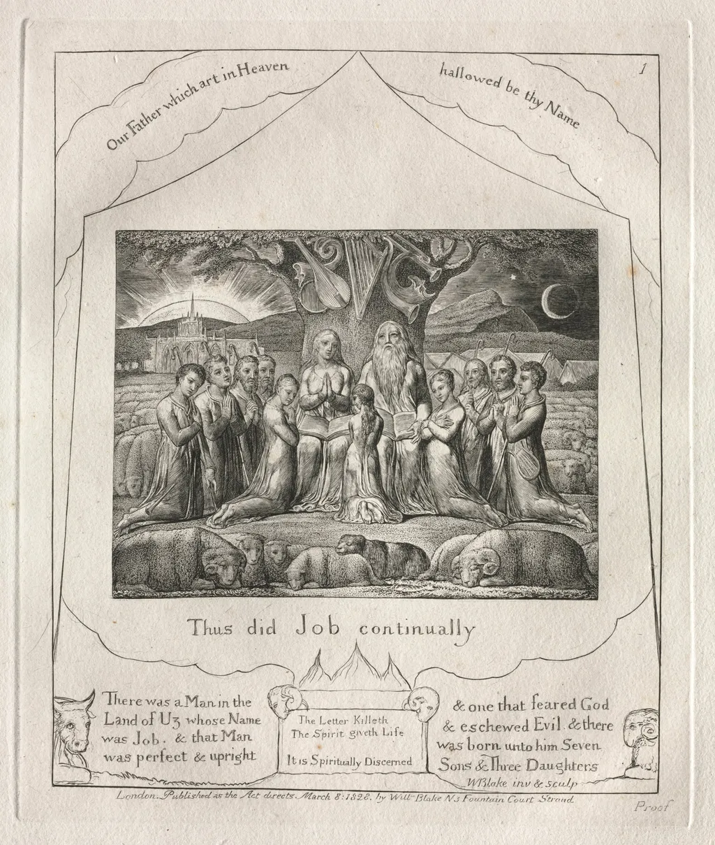 The Book of Job:  Pl. 1, Thus did Job continually, by William Blake, 1825
