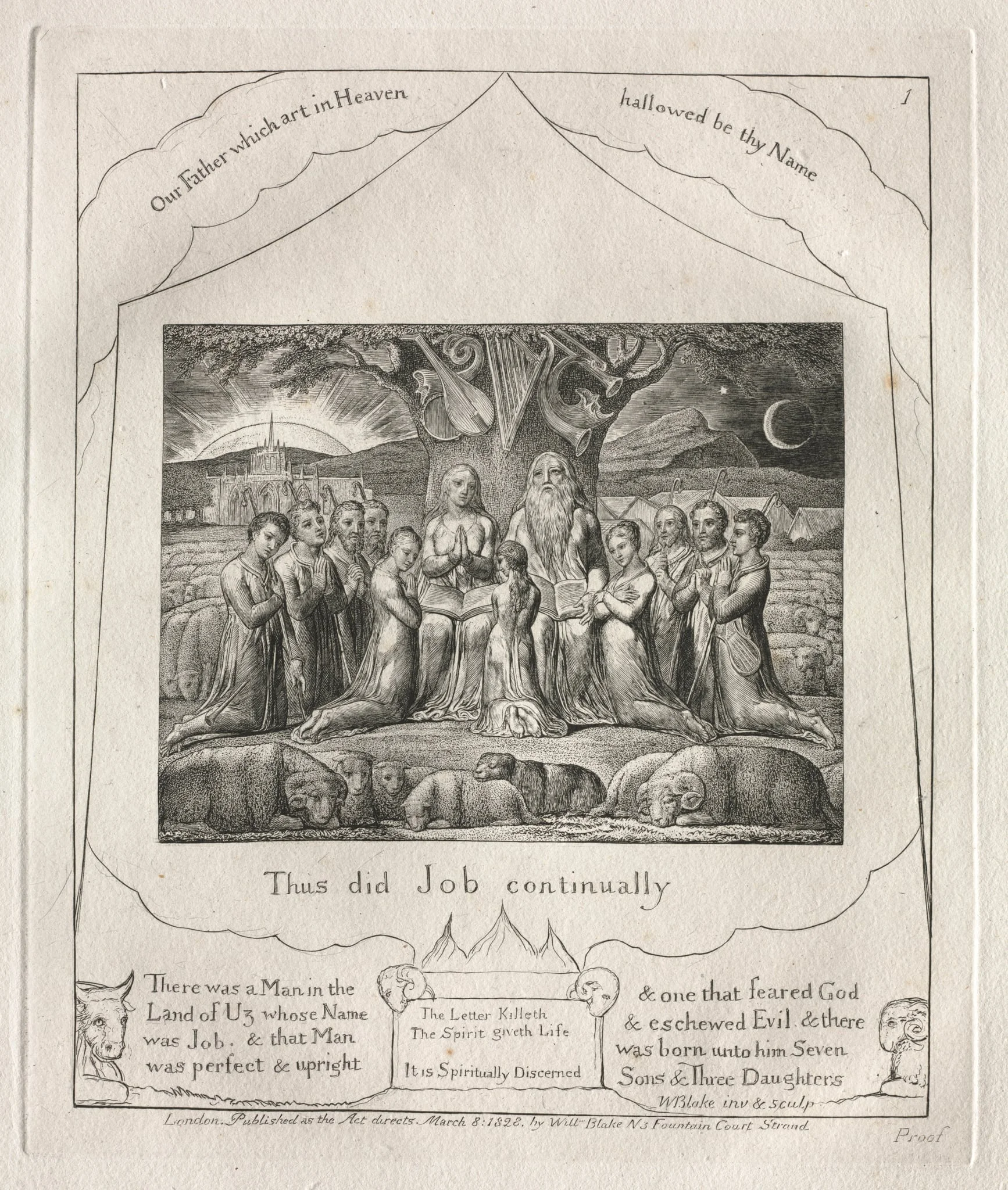 The Book of Job: Pl. 1, Thus did Job continually, detail