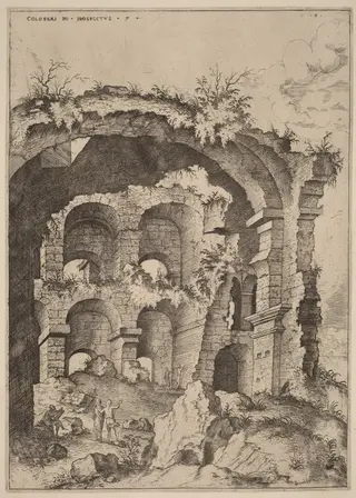 Seventh View of the Colosseum, by Hieronymus Cock, ink, 1550