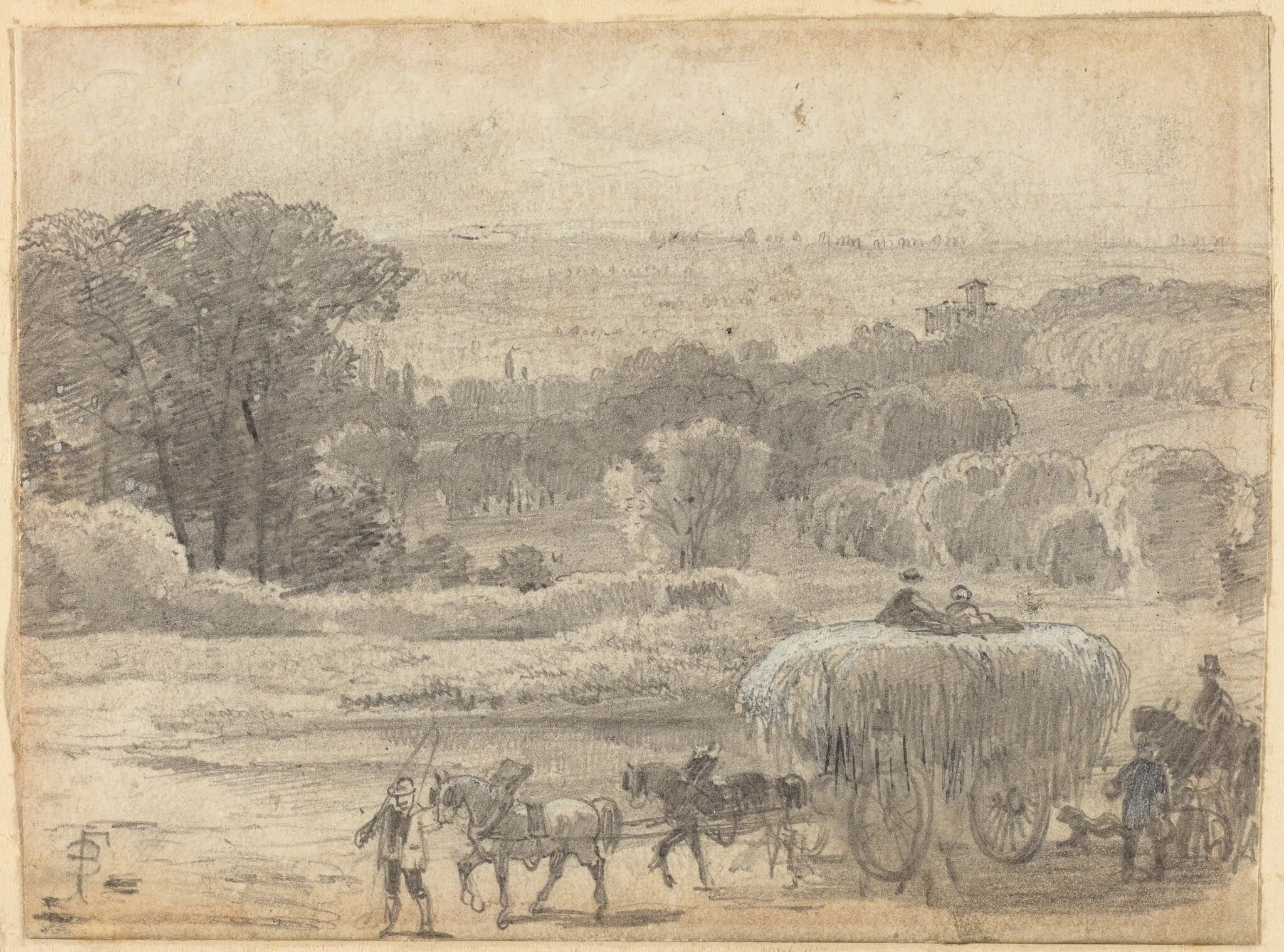 An Evening Landscape with a Hay Wagon, detail
