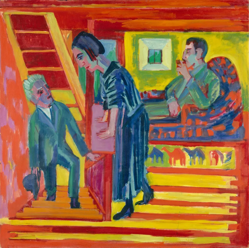 The Visit - Couple and Newcomer, by Ernst Ludwig Kirchner, oil, 1922