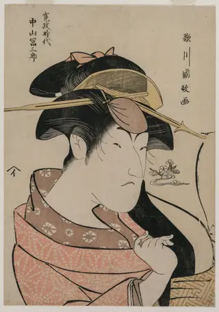 Portrait of the Actor Nakayama Tomisaburo as a Woman, by Utagawa Kunimasa, 1800