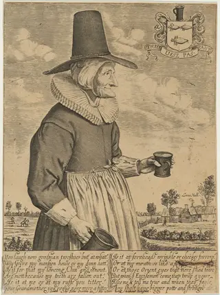 Mother Louse, Keeper of an Ale-House called  Louse Hall, near Oxford, by David Loggan, ink, 1654