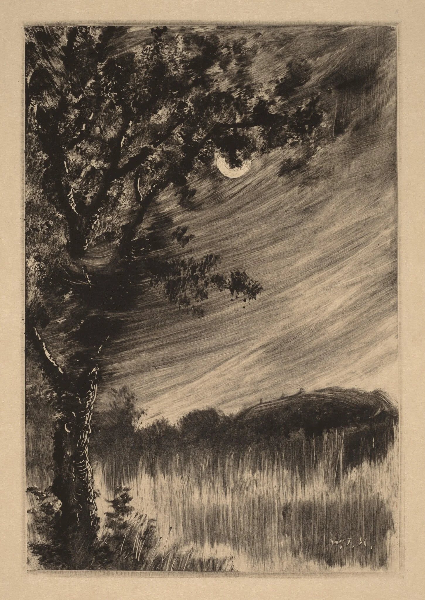Moonlit Landscape with Tree at the Left, detail