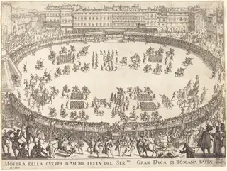 Parade in the Amphitheater, by Jacques Callot, ink, 1616