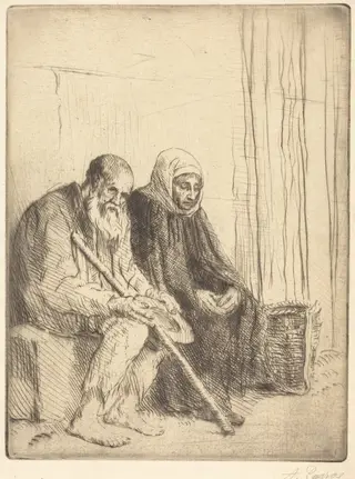Two Beggars (Les deux mendiants), by Alphonse Legros, ink, 1874