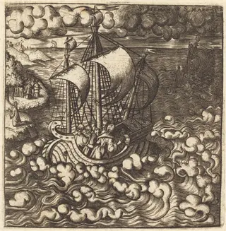Christ Praying while His Disciples are in a Boat on a Windy Sea, by Léonard Gaultier, ink, 1578