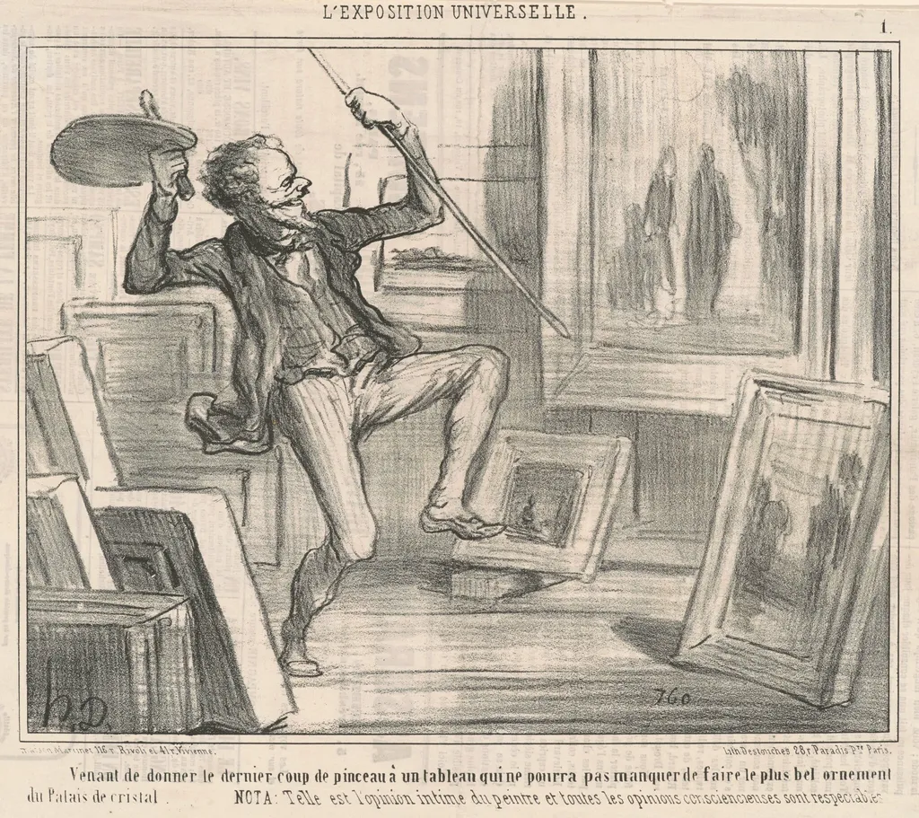 Venant de donner le dernier coup de pinceau ..., by Honoré Daumier, ink, 1855