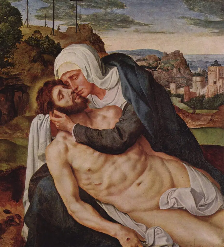 The lamentation over the dead Christ, by Quinten Metsys, oil, 1550