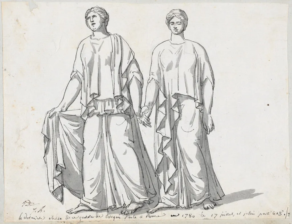 Two of the Three Graces, from San Giovanni Laterano, by Jacques-Louis David, ink, 1778