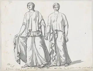 Two of the Three Graces, from San Giovanni Laterano, by Jacques-Louis David, ink, 1778