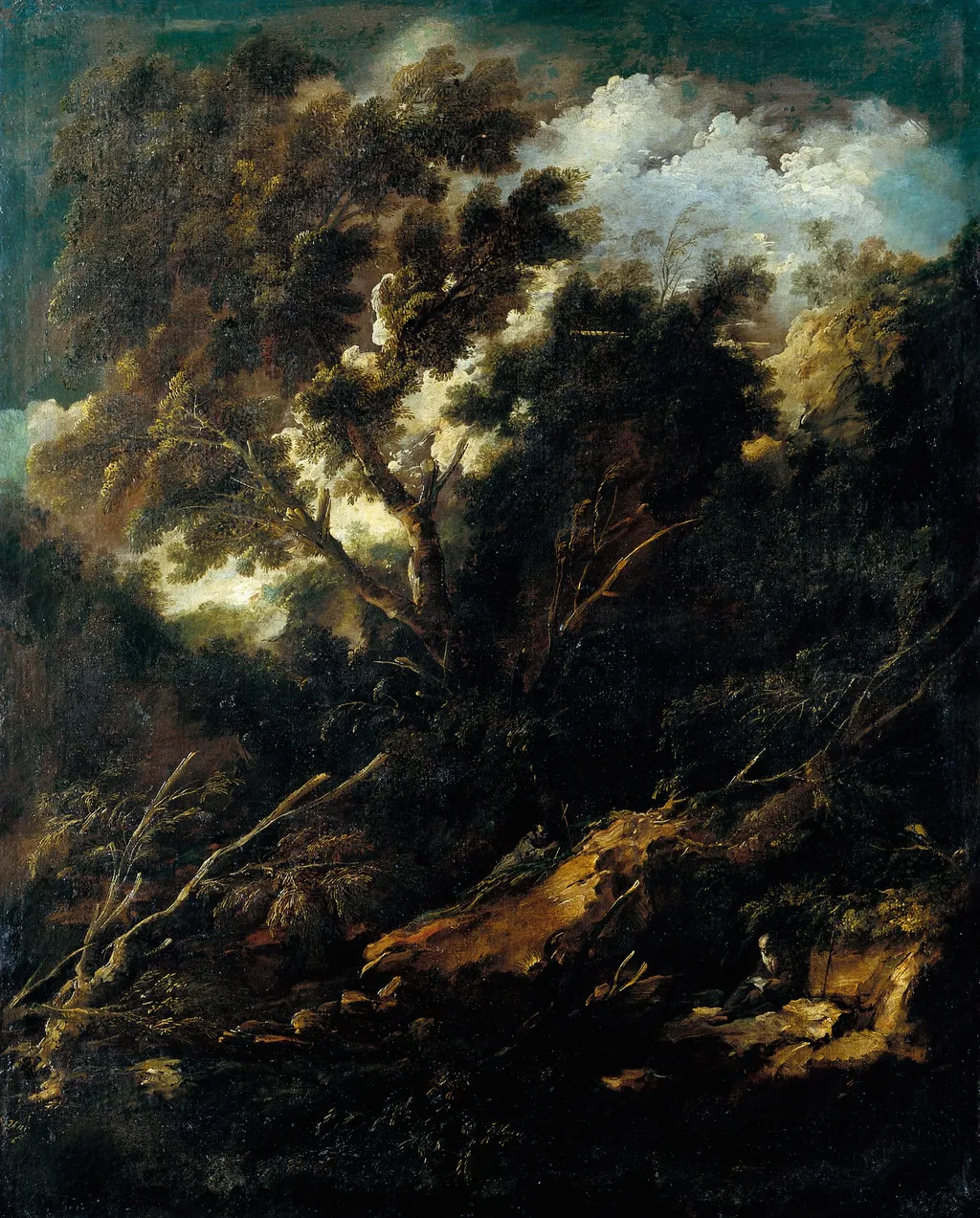 Landscape with a Reading and a Praying Franciscan, by Antonio Francesco Peruzzini, unspecified, 1698