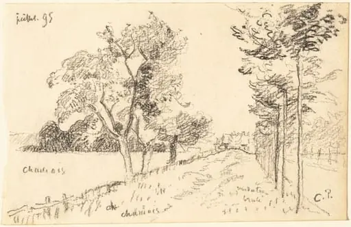 The Driveway, by Camille Pissarro, graphite, 1895