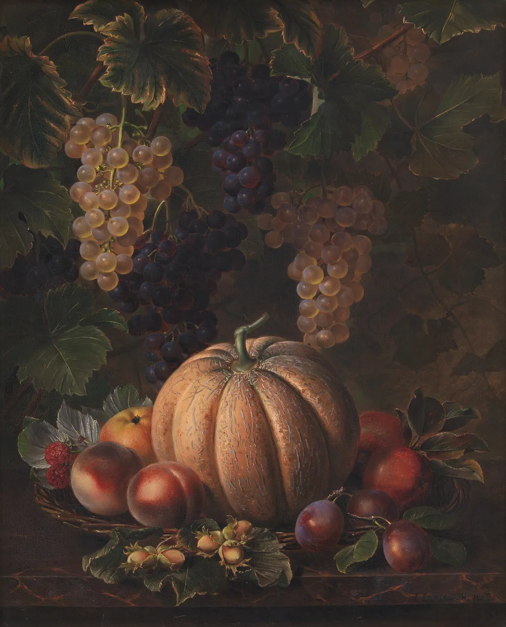 Various Fruits, including Melon and Grapes, by Johan Laurentz Jensen, oil, 1852