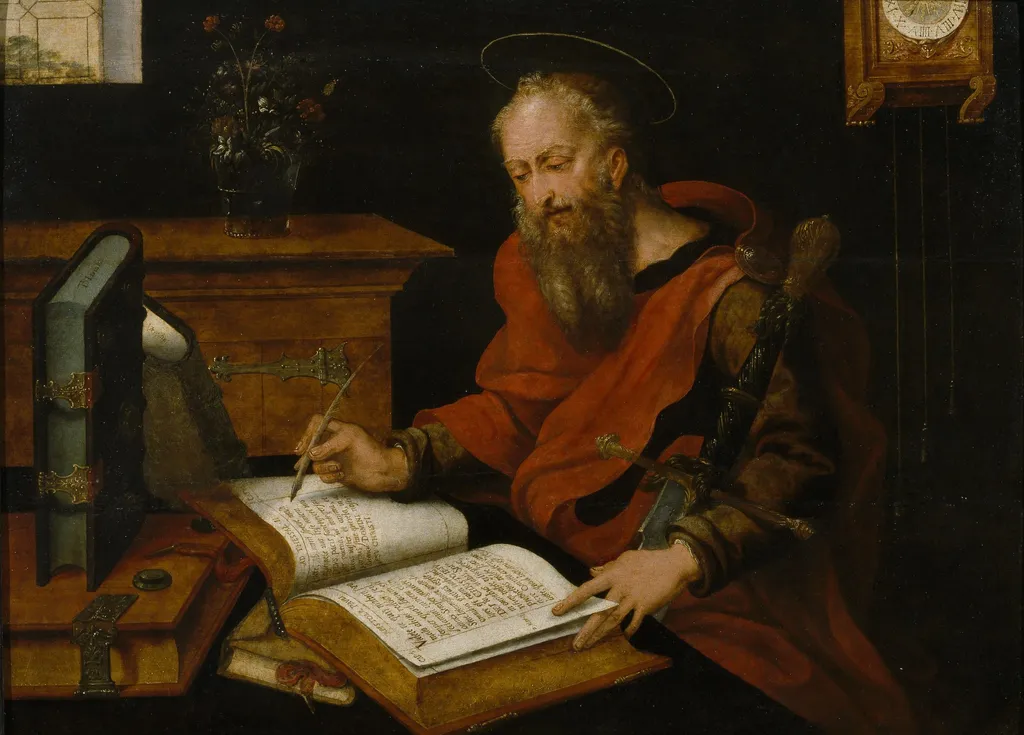 Saint Paul writing, by Master with the Parrot, oil, 1501