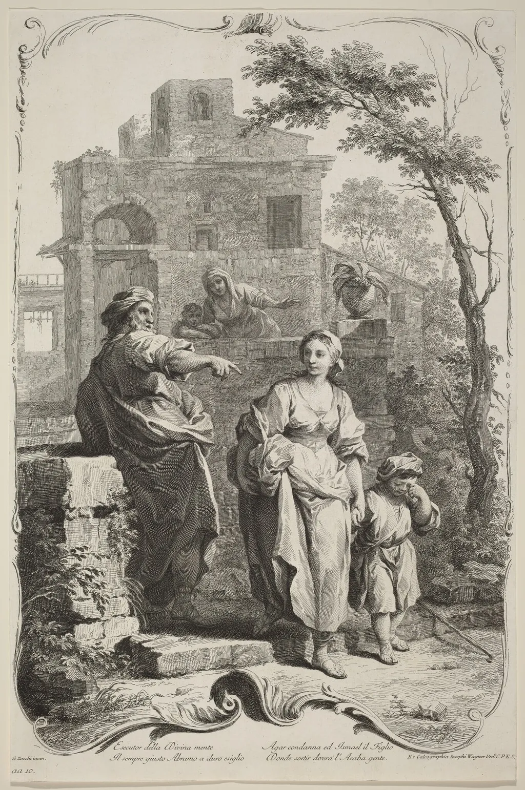 Abraham Dismissing Hagar, by Joseph Wagner, ink, 1745