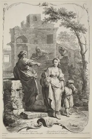 Abraham Dismissing Hagar, by Joseph Wagner, ink, 1745