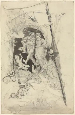 The Happy Squire and His Bride, by Eugen Napoleon Neureuther, graphite, 1844