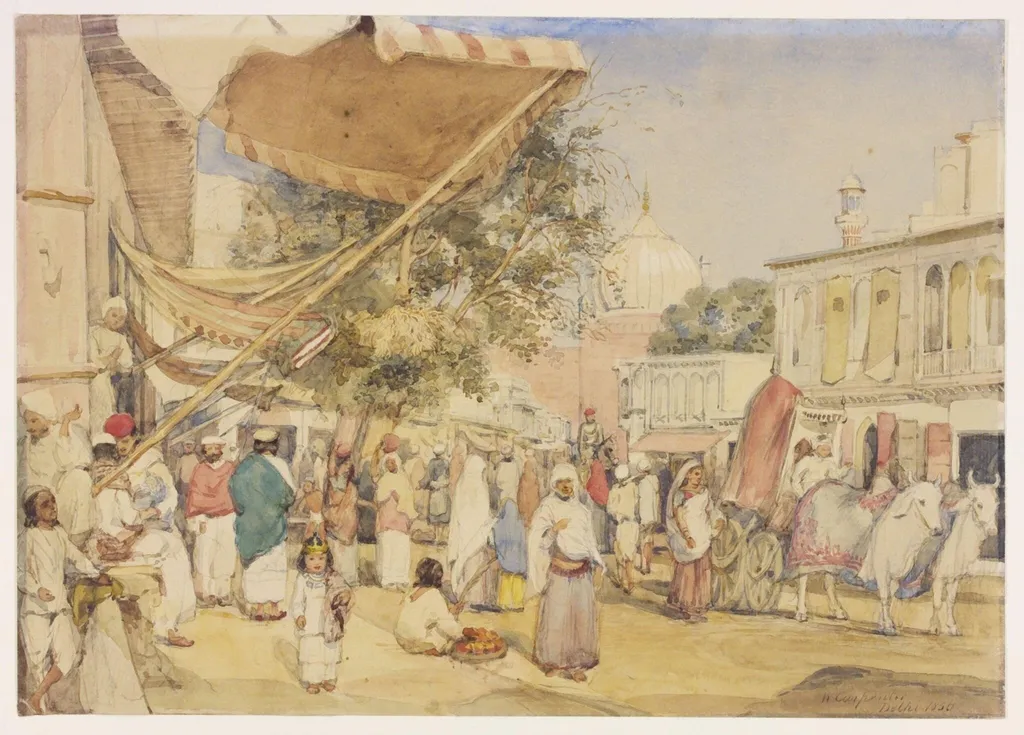View of the bazaar at the back of the Jami Masjid, Delhi, by William Carpenter, paint, 1856