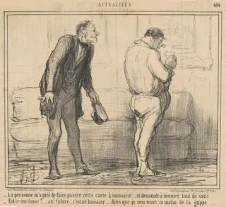 La personne ... demande a monter tout de suite ..., by Honoré Daumier, ink, 1858